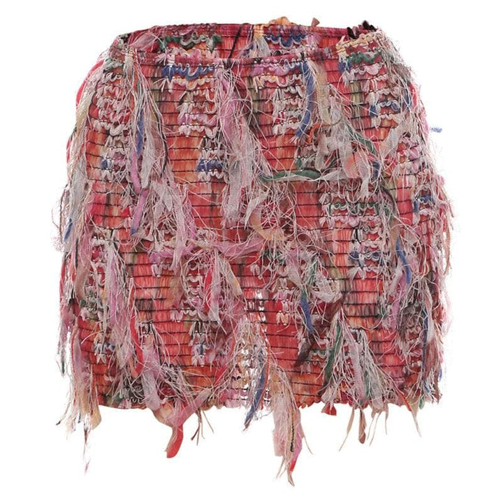 Tassels hollow out see through contrast cut out mini skirt  | Festival Outfits Women