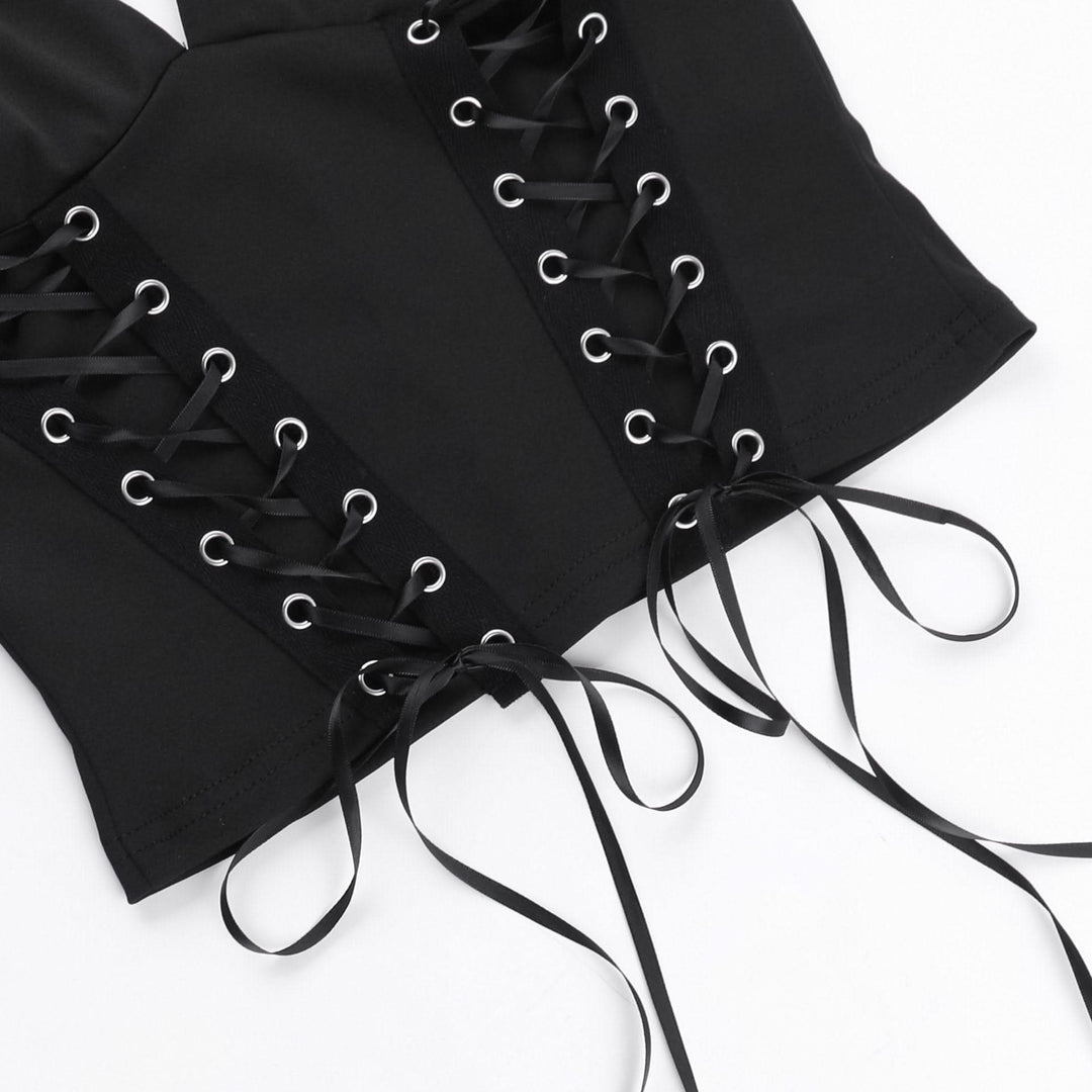 Halter self tie v neck lace up backless solid top  | Festival Outfits Women