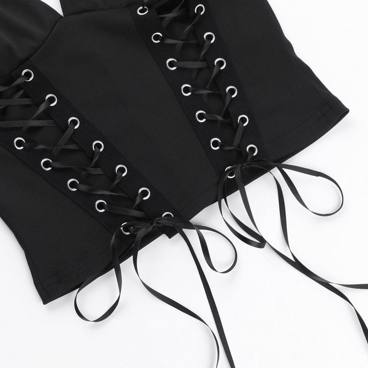 Halter self tie v neck lace up backless solid top  | Festival Outfits Women