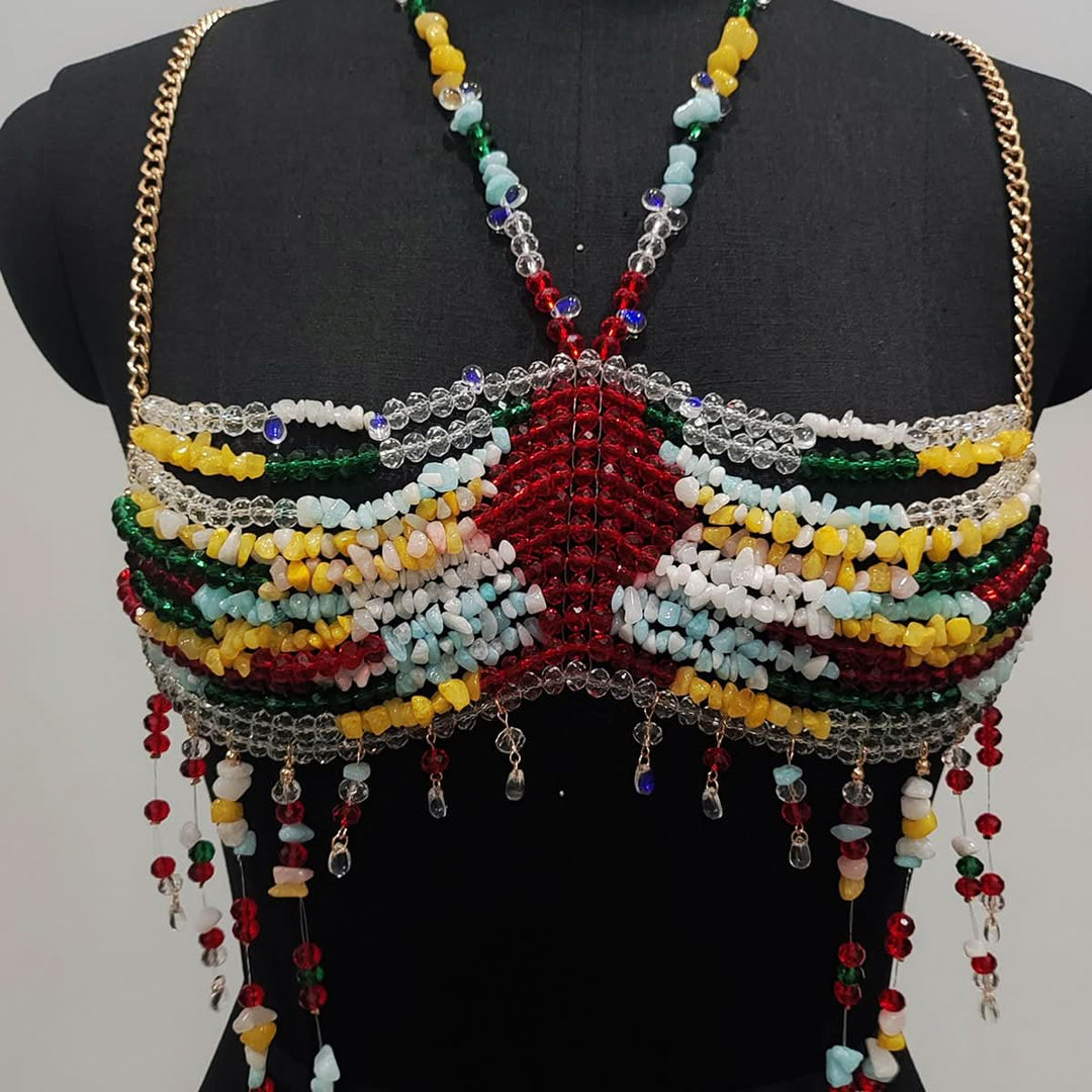 Halter beaded hollow out backless tassels cut out top  | Festival Outfits Women