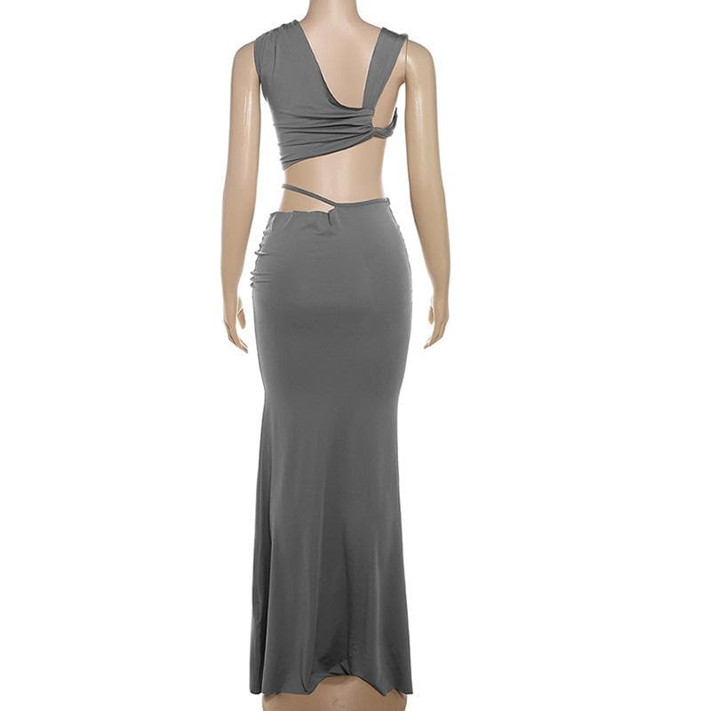 Ruched irregular solid crop maxi skirt set-final-sale  | Festival Outfits Women