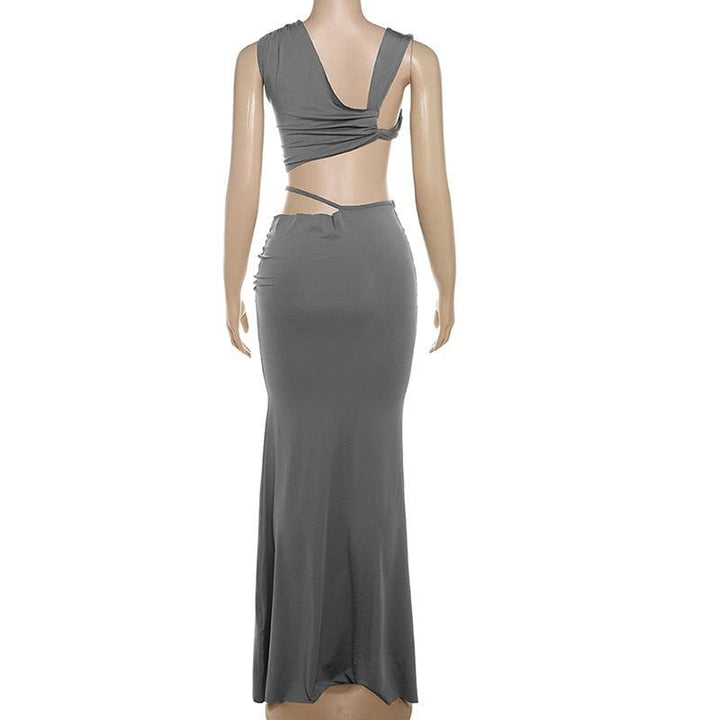 Ruched irregular solid crop maxi skirt set-final-sale  | Festival Outfits Women