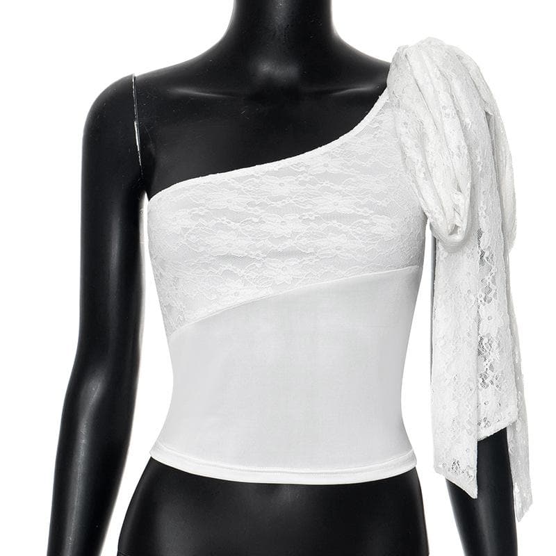 One shoulder lace knotted crop top  | Festival Outfits Women