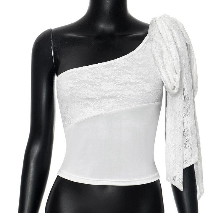 One shoulder lace knotted crop top  | Festival Outfits Women