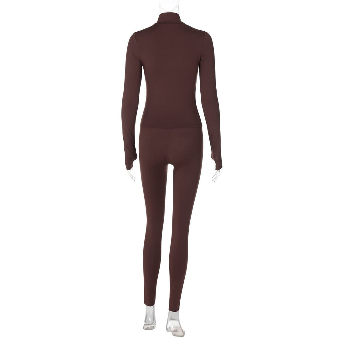 High neck long sleeve zip-up pant set  | Festival Outfits Women