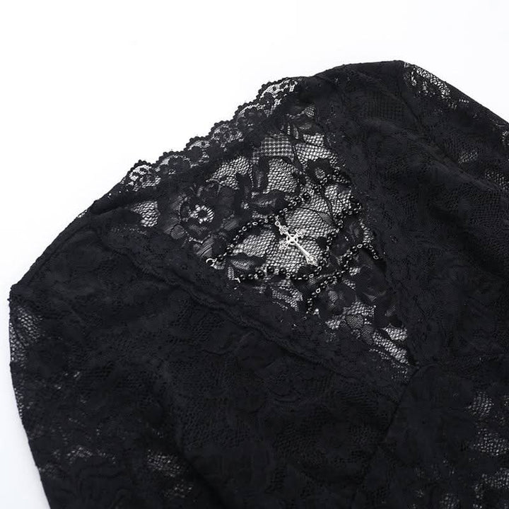 Long sleeve v neck lace top  | Festival Outfits Women