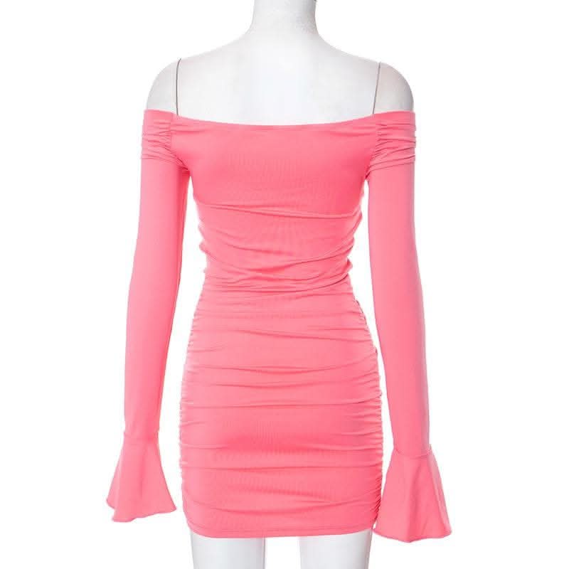 Flower applique hollow out ruched long flared sleeve cut out mini dress-final-sale  | Festival Outfits Women