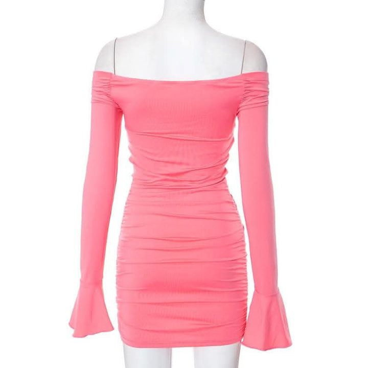 Flower applique hollow out ruched long flared sleeve cut out mini dress-final-sale  | Festival Outfits Women