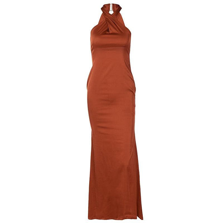Cross front button zip-up solid maxi dress  | Festival Outfits Women
