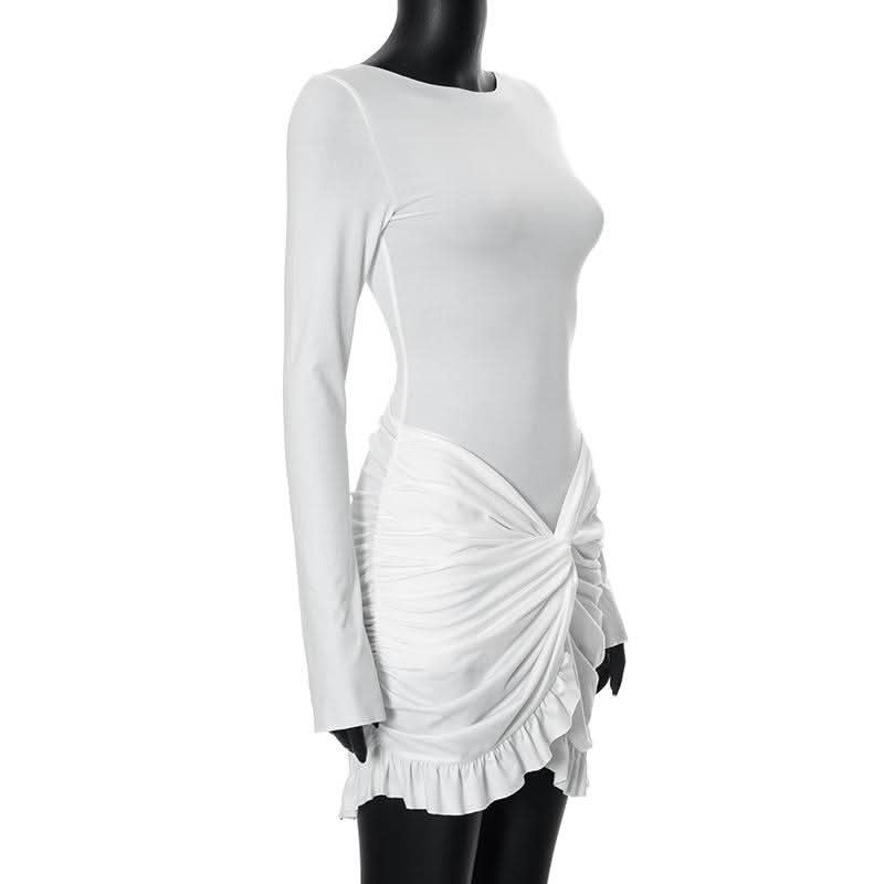 Long sleeve crewneck ruched mini dress  | Festival Outfits Women
