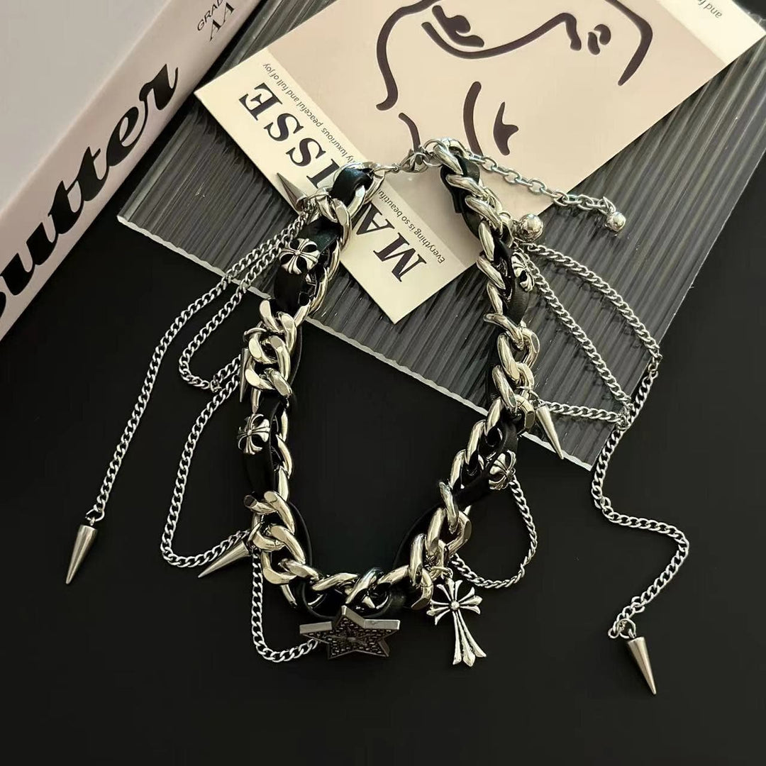 Star decor metal chain layered choker necklace  | Festival Outfits Women