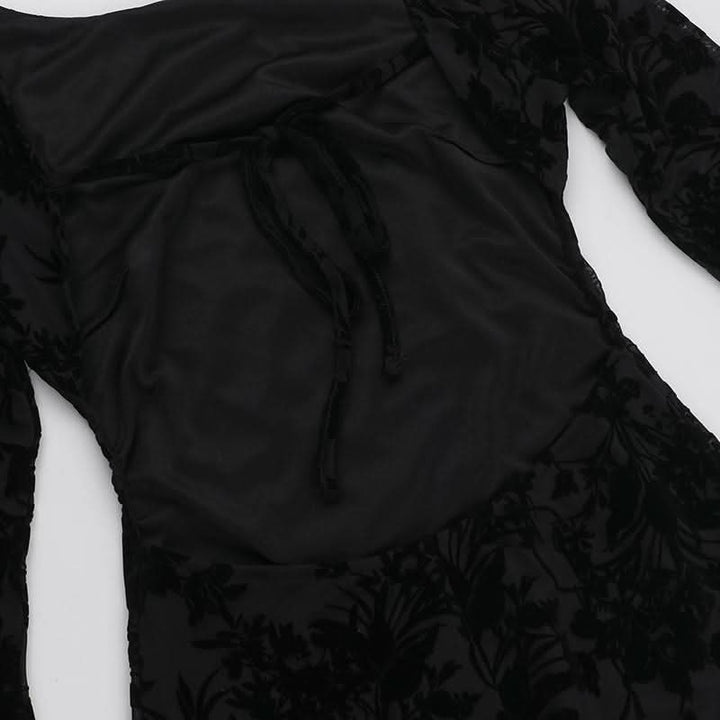 Round neck long sleeve self tie flower print maxi dress  | Festival Outfits Women