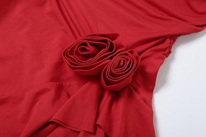 Rose applique ruffle ruched tube top  | Festival Outfits Women-final-sale