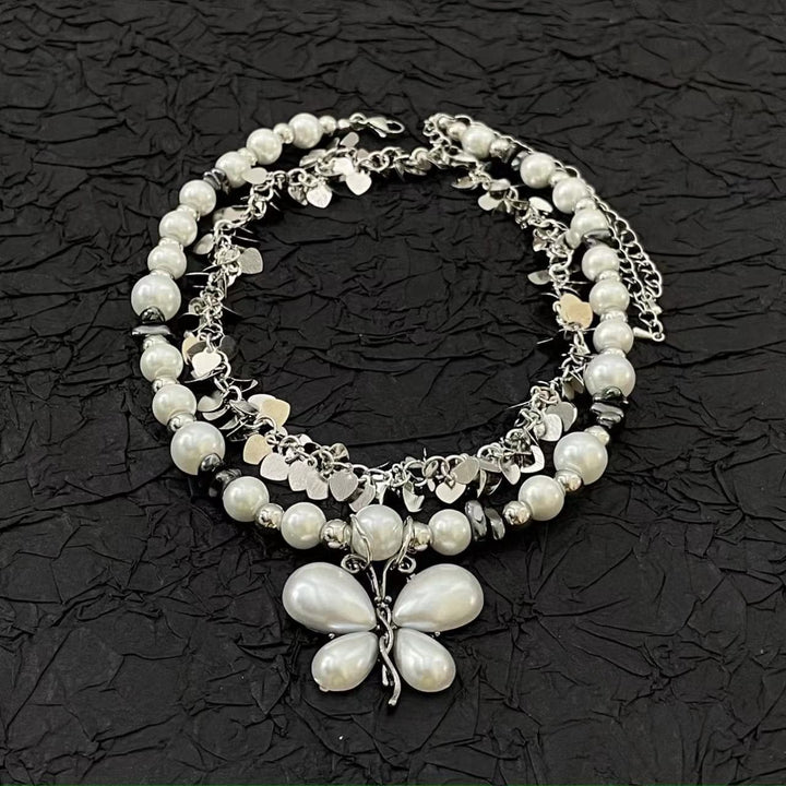 White butterfly decor faux pearl choker necklace  | Festival Outfits Women