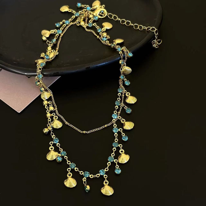 Shell pendant rhinestone layered choker necklace  | Festival Outfits Women
