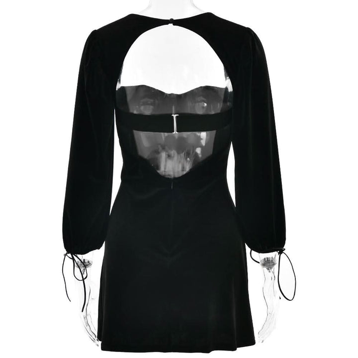 Long sleeve sweetheart neck velvet hollow out cut out mini dress  | Festival Outfits Women