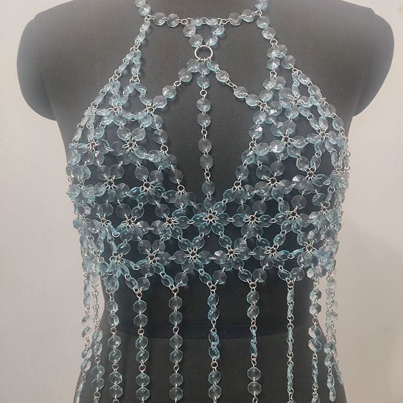 Halter o ring hollow out crystal tassels cut out top  | Festival Outfits Women