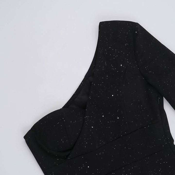 Irregular long sleeve one shoulder ruched mini dress  | Festival Outfits Women