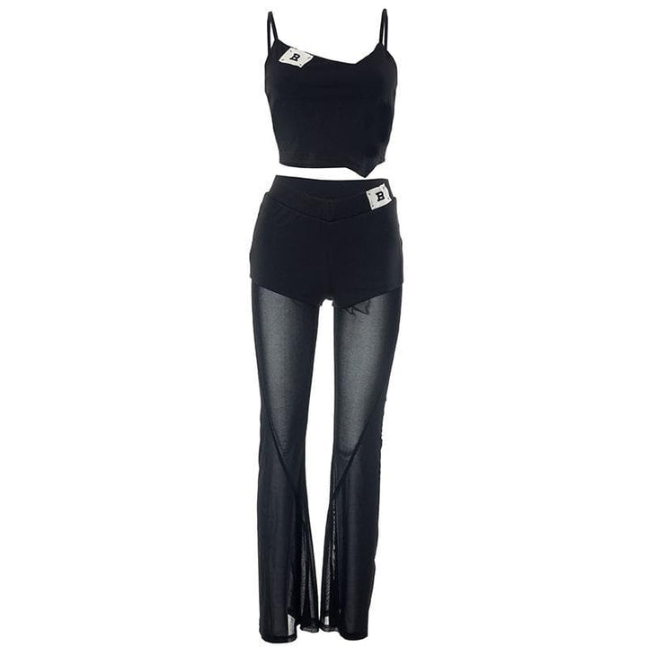 Mesh patchwork letter pattern cami pant set  | Festival Outfits Women-final-sale