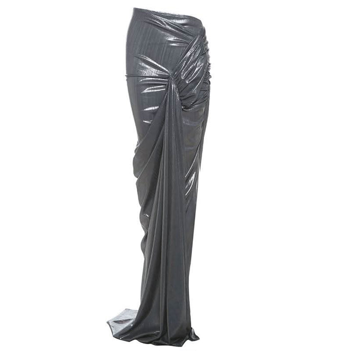 Metallic slit ruched maxi skirt  | Festival Outfits Women