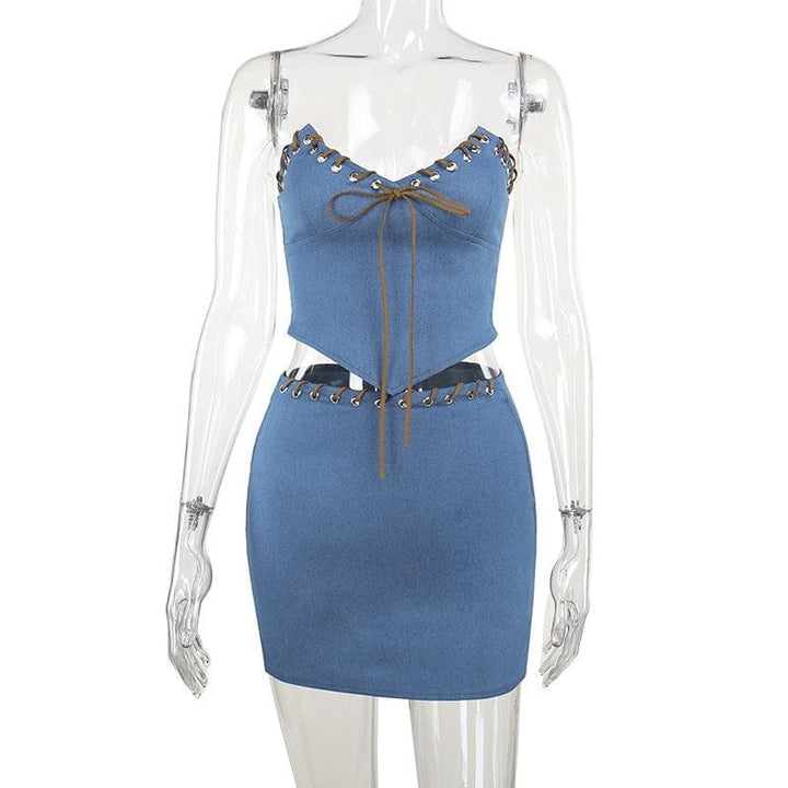 Siket ɗin siket mai tsini mai siffar zip mai kama da na Denim | Kayan Biki na Mata