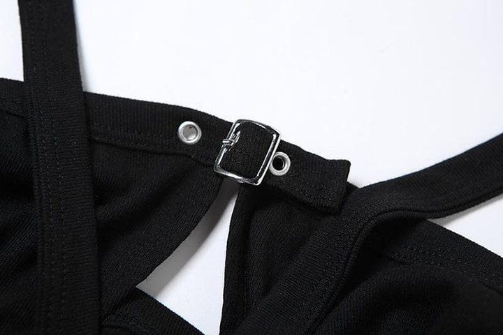 Halter hollow out buckle backless crop cut out top  | Festival Outfits Women