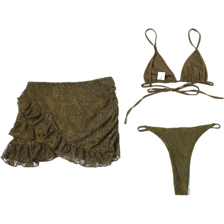 Lace ruffle cami 3 piece mini skirt set  | Festival Outfits Women