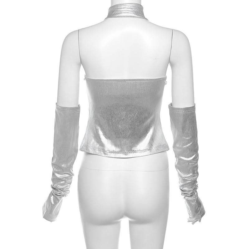 Metallic gloves zip-up tube top  | Festival Outfits Women