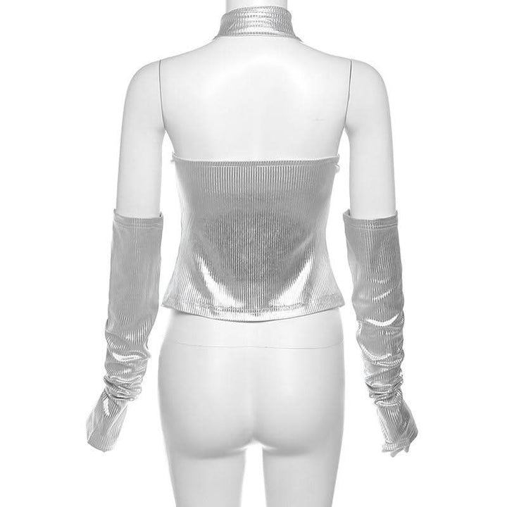 Metallic gloves zip-up tube top  | Festival Outfits Women