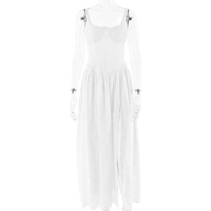 Sweetheart neck ruched textured ruffle cami maxi dress  | Festival Outfits Women