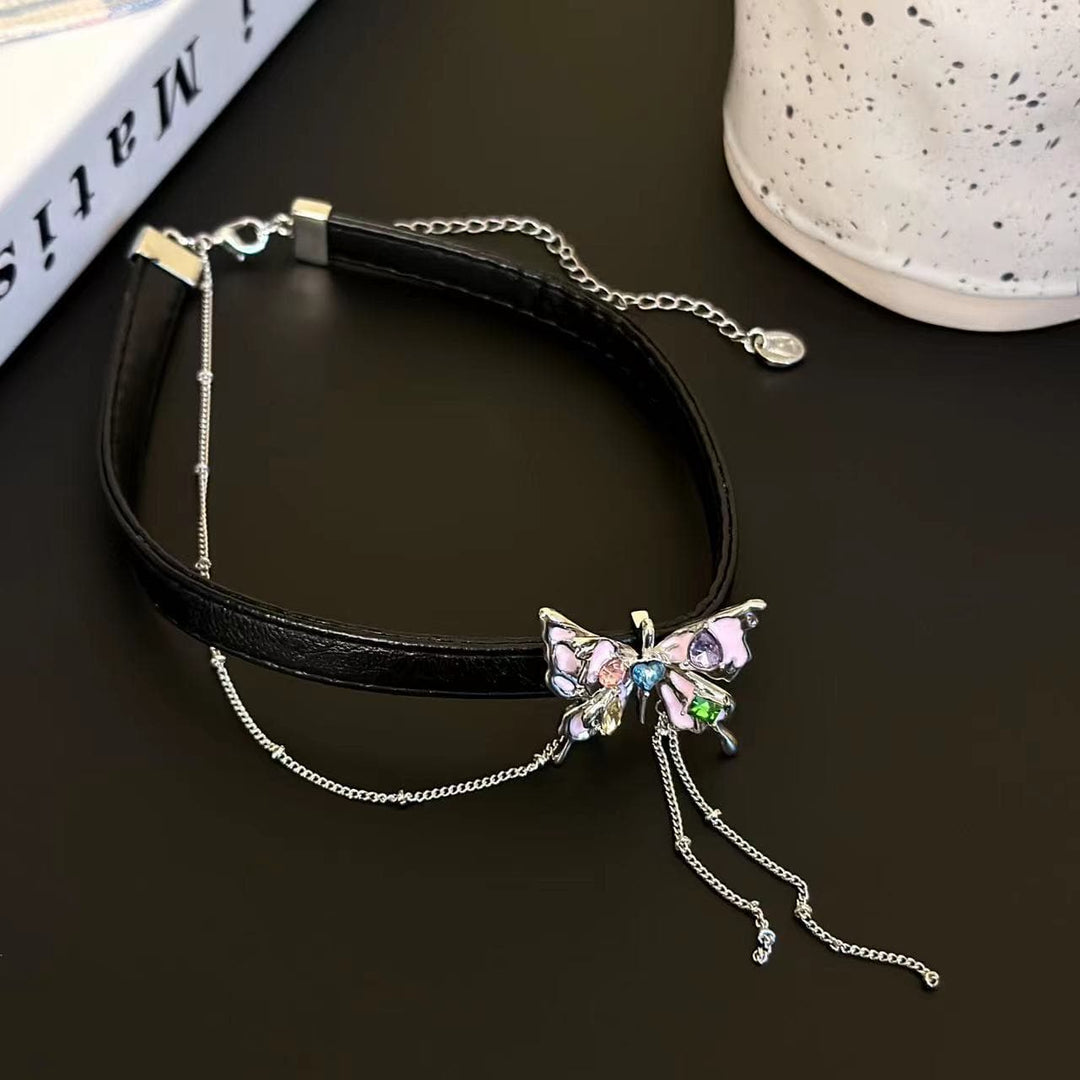 Butterfly multicolor rhinestone tassels choker necklace  | Festival Outfits Women