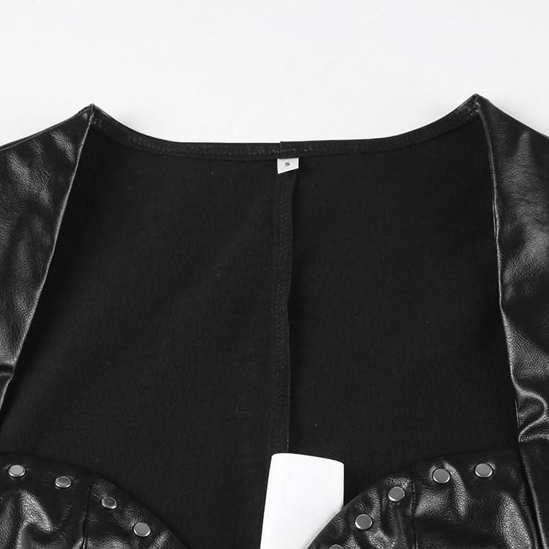 PU leather sweetheart neck long sleeve crop top  | Festival Outfits Women
