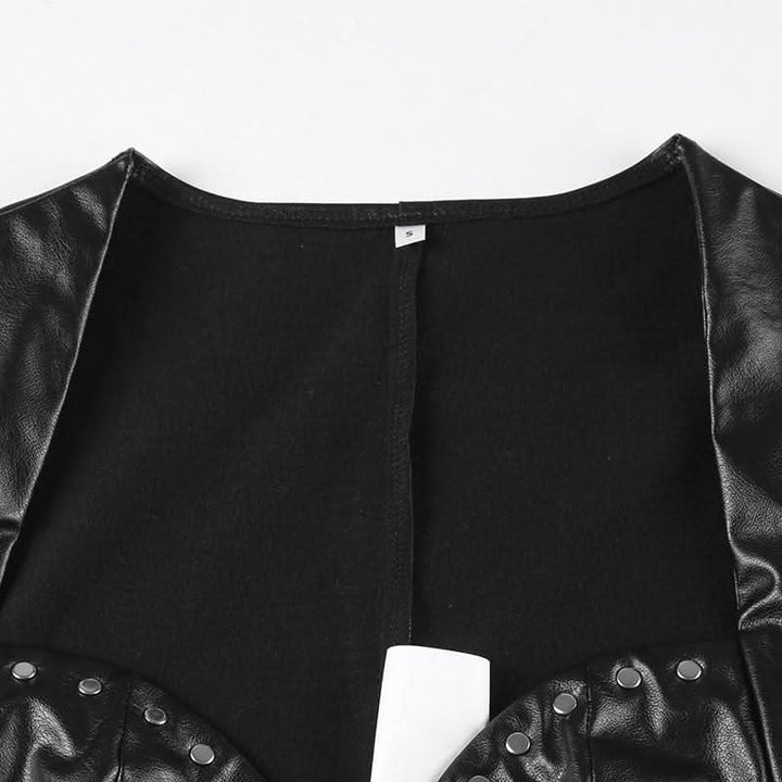 PU leather sweetheart neck long sleeve crop top  | Festival Outfits Women