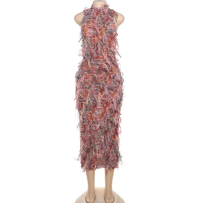 Sleeveless textured ruffle midi dress  | Festival Outfits Women