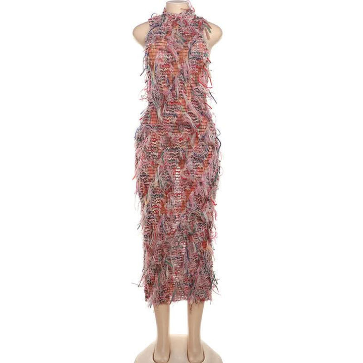 Sleeveless textured ruffle midi dress  | Festival Outfits Women