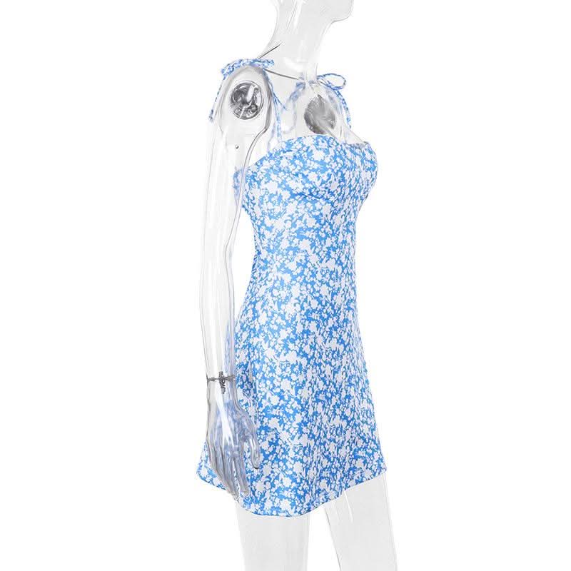 Self tie flower print backless cami mini dress  | Festival Outfits Women