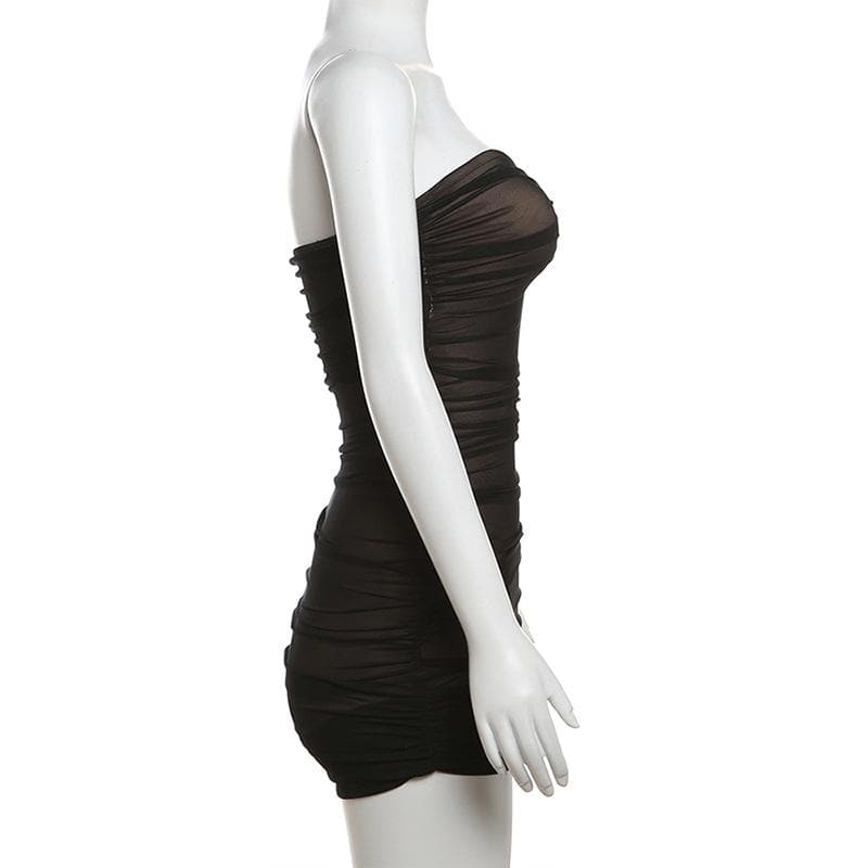 Ruched mesh patchwork solid tube mini dress  | Festival Outfits Women
