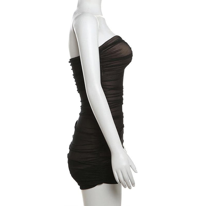 Ruched mesh patchwork solid tube mini dress  | Festival Outfits Women