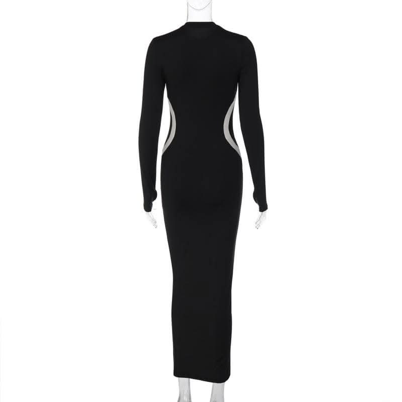 Gloves contrast long sleeve crewneck maxi dress-final-sale  | Festival Outfits Women