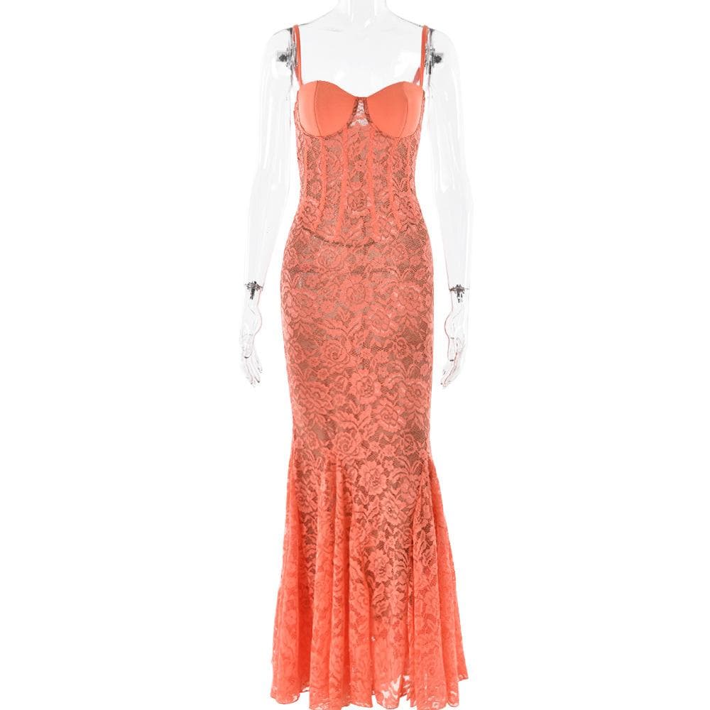 Sweetheart neck lace bustier cami maxi dress  | Festival Outfits Women