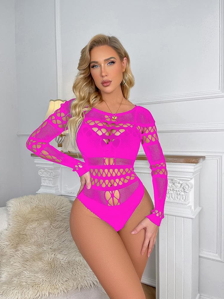 Long sleeve hollow out fishnet bodysuit  | Festival Outfits Women