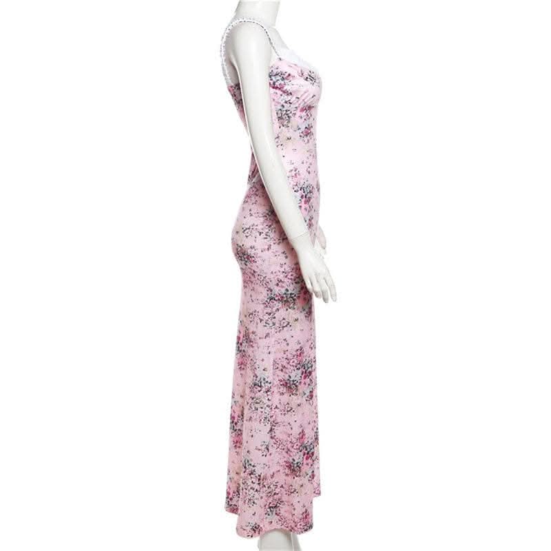 Ruched flower print contrast sleeveless v neck maxi dress-final-sale  | Festival Outfits Women