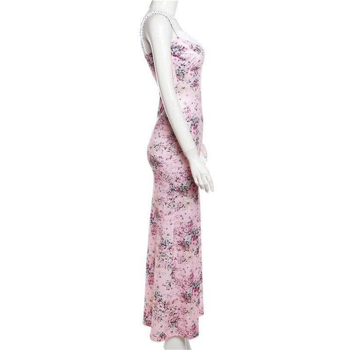Ruched flower print contrast sleeveless v neck maxi dress-final-sale  | Festival Outfits Women