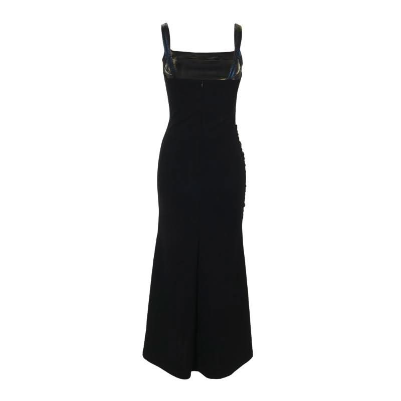 Square neck ruched lace up lace hem maxi dress  | Festival Outfits Women-final-sale