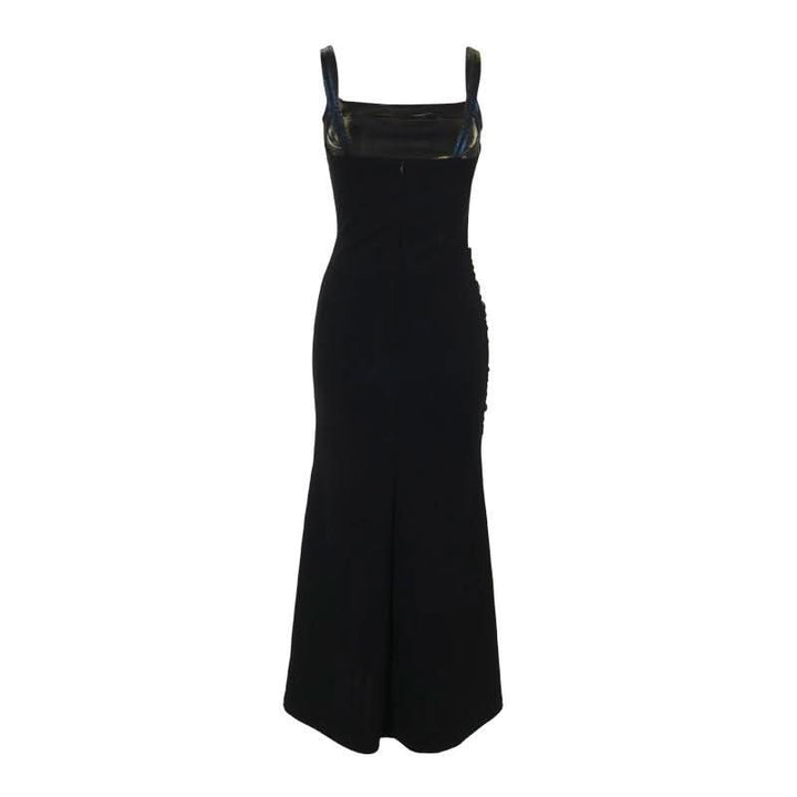 Square neck ruched lace up lace hem maxi dress  | Festival Outfits Women-final-sale