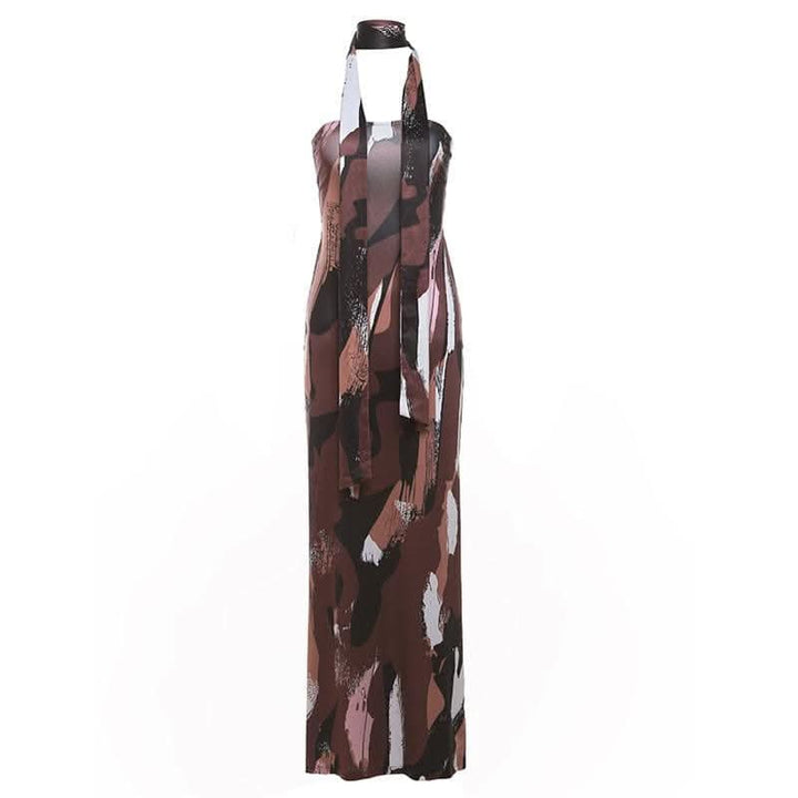 Print ruched backless hollow out tube cut out maxi dress-final-sale  | Festival Outfits Women