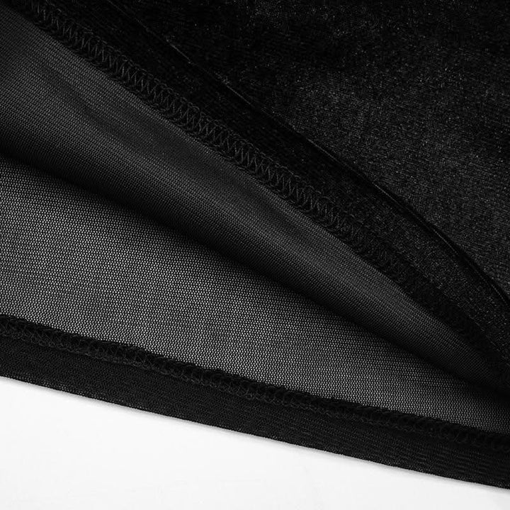 High neck mesh velvet patchwork long sleeve crop top | Mesh Long Sleeve Crop Top  | Festival Outfits Women