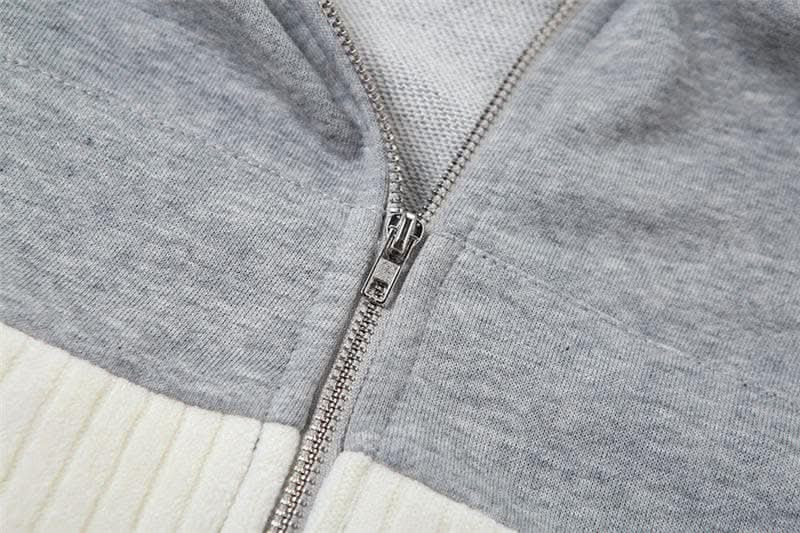 Hoodie long sleeve contrast patchwork zip-up crop top-final-sale  | Festival Outfits Women