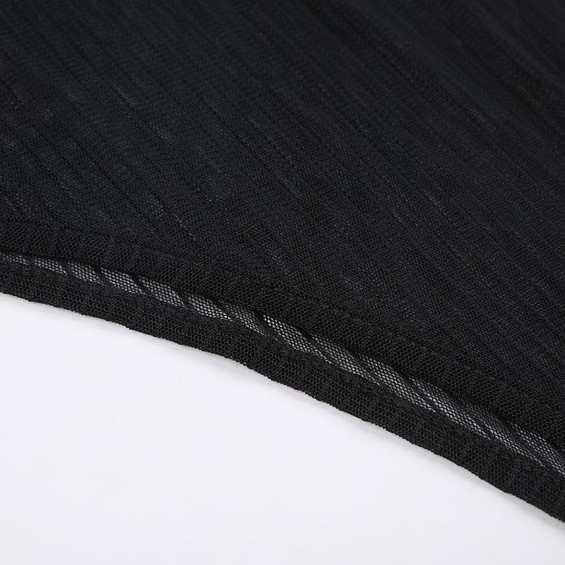 Long sleeve sheer mesh striped bodysuit  | Festival Outfits Women