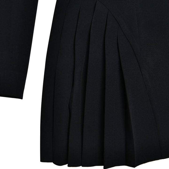 Turnover collar long sleeve v neck button pleated mini dress  | Festival Outfits Women